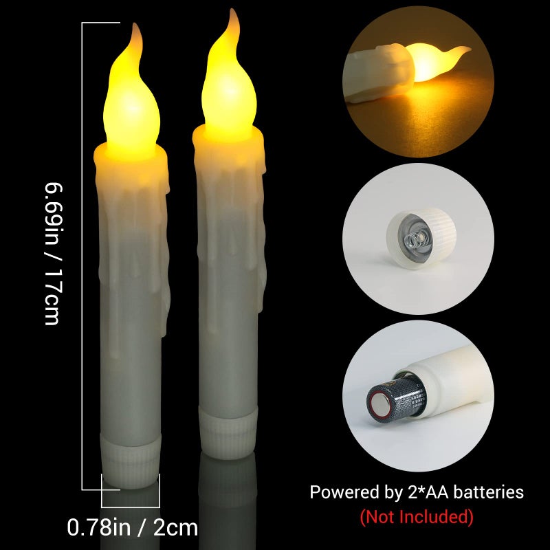 PChero 6pcs LED Taper Candles with Remote Control, Battery Operated Flameless Flickering Floating Candlesticks, Dripless Handheld Tapered Candles for Home Party Classroom Church Decorations - Image 3